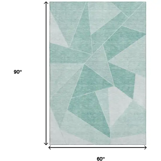Teal And Ivory Geometric Washable Area Rug With UV Protection Photo 3