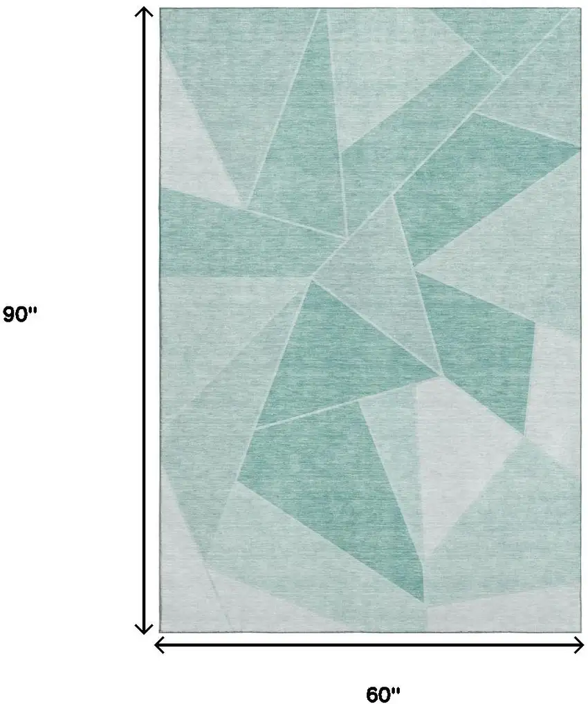 Teal And Ivory Geometric Washable Area Rug With UV Protection Photo 3