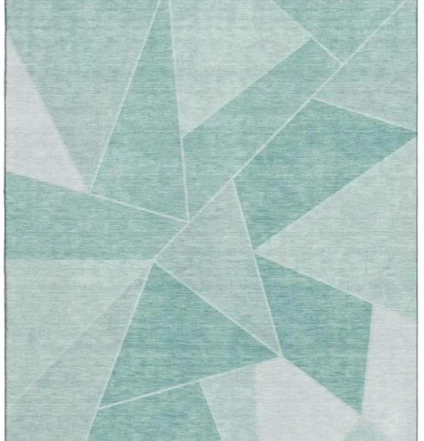 Teal And Ivory Geometric Washable Area Rug With UV Protection Photo 3