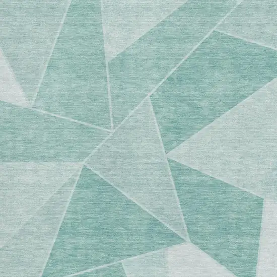 Teal And Ivory Geometric Washable Area Rug With UV Protection Photo 2