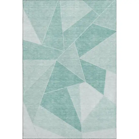 Teal And Ivory Geometric Washable Area Rug With UV Protection Photo 1