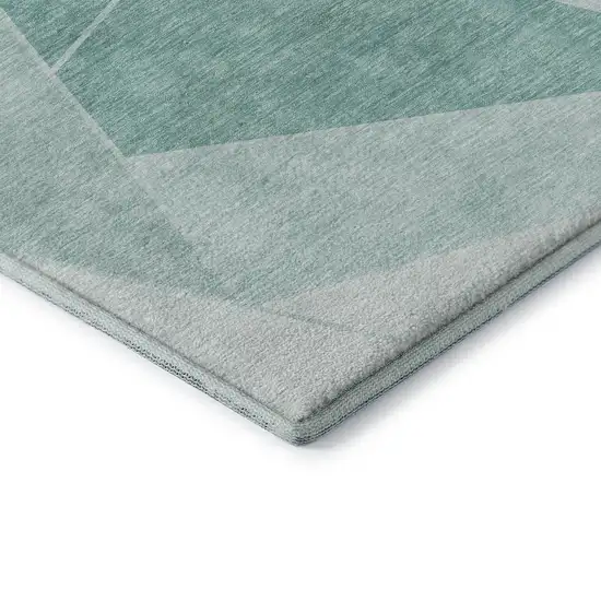 Teal And Ivory Geometric Washable Area Rug With UV Protection Photo 7