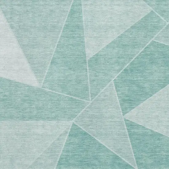 Teal And Ivory Geometric Washable Area Rug With UV Protection Photo 2