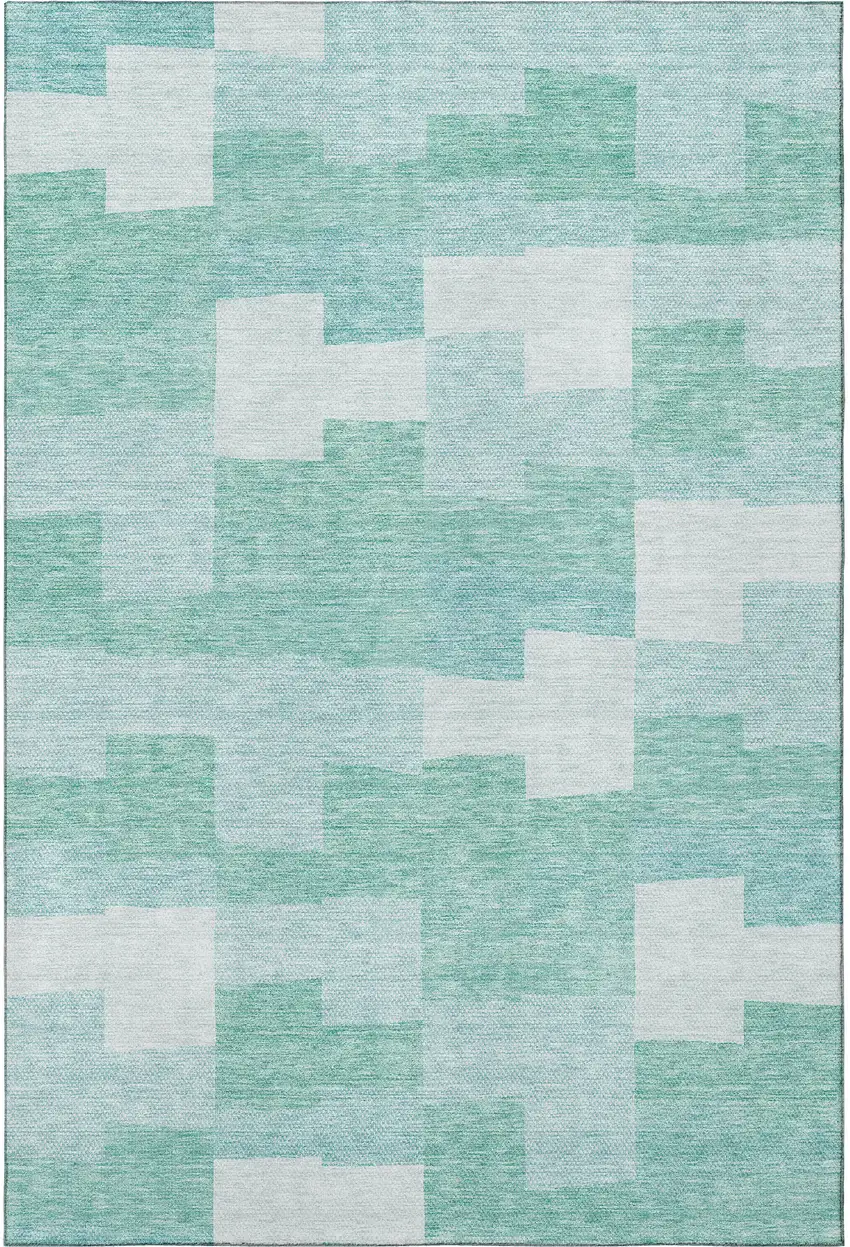 Teal And Ivory Geometric Washable Area Rug With UV Protection Photo 3