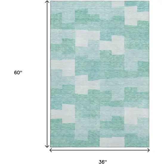 Teal And Ivory Geometric Washable Area Rug With UV Protection Photo 3