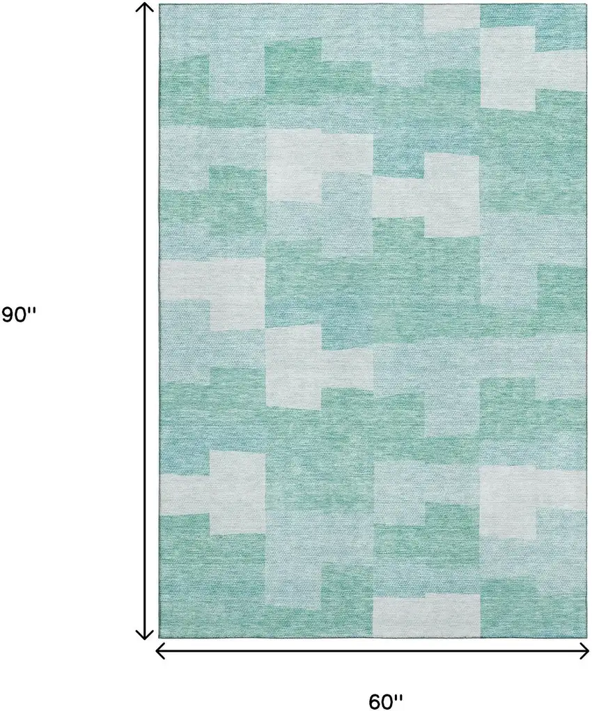 Teal And Ivory Geometric Washable Area Rug With UV Protection Photo 3