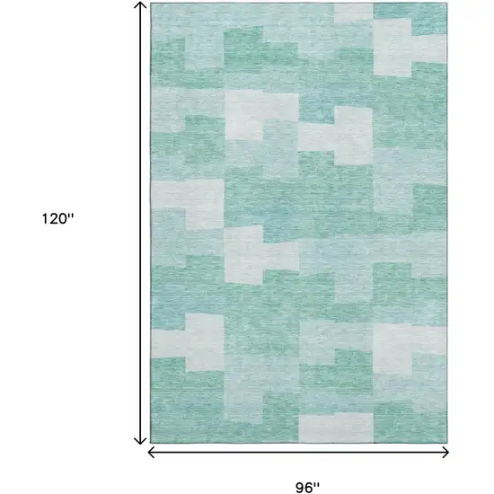 Teal And Ivory Geometric Washable Area Rug With UV Protection Photo 3