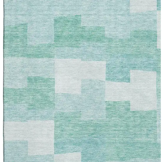 Teal And Ivory Geometric Washable Area Rug With UV Protection Photo 2