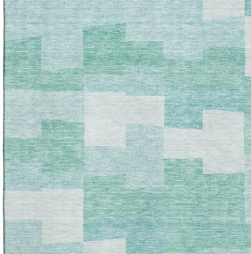 Teal And Ivory Geometric Washable Area Rug With UV Protection Photo 2