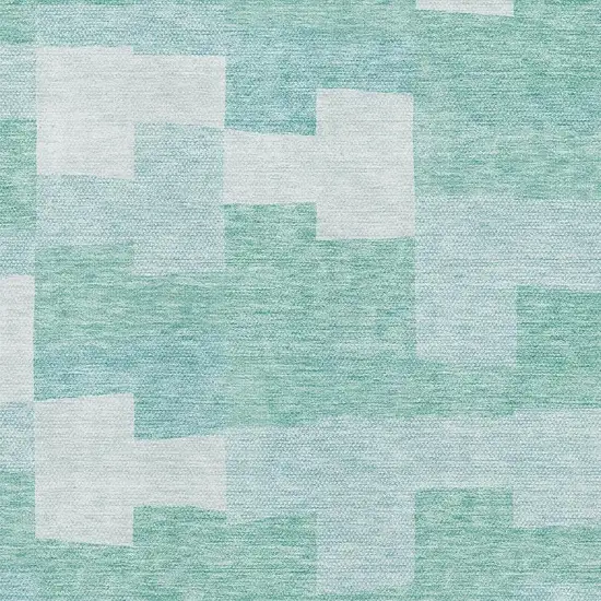 Teal And Ivory Geometric Washable Area Rug With UV Protection Photo 2