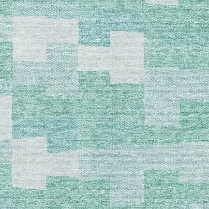 Teal And Ivory Geometric Washable Area Rug With UV Protection Photo 2