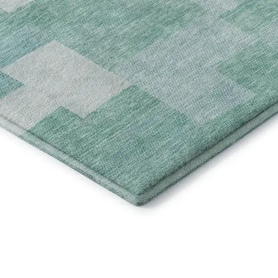 Teal And Ivory Geometric Washable Area Rug With UV Protection Photo 7