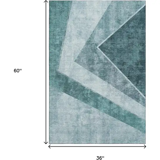 Teal And Ivory Geometric Washable Area Rug With UV Protection Photo 6