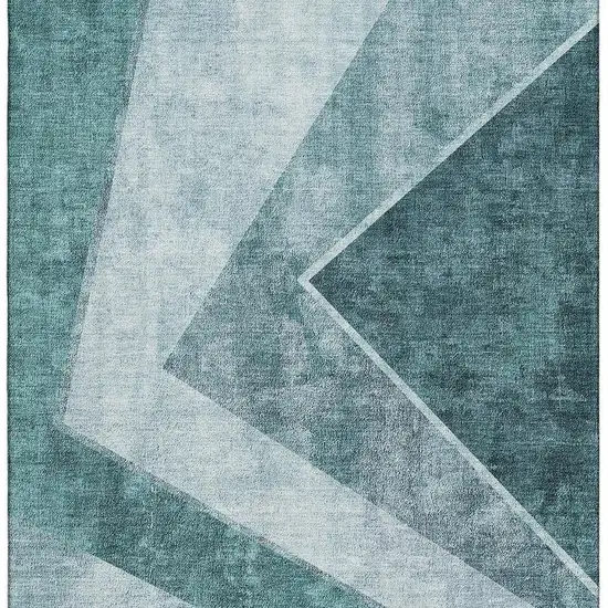 Teal And Ivory Geometric Washable Area Rug With UV Protection Photo 3