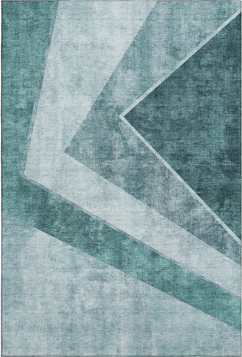 Teal And Ivory Geometric Washable Area Rug With UV Protection Photo 1