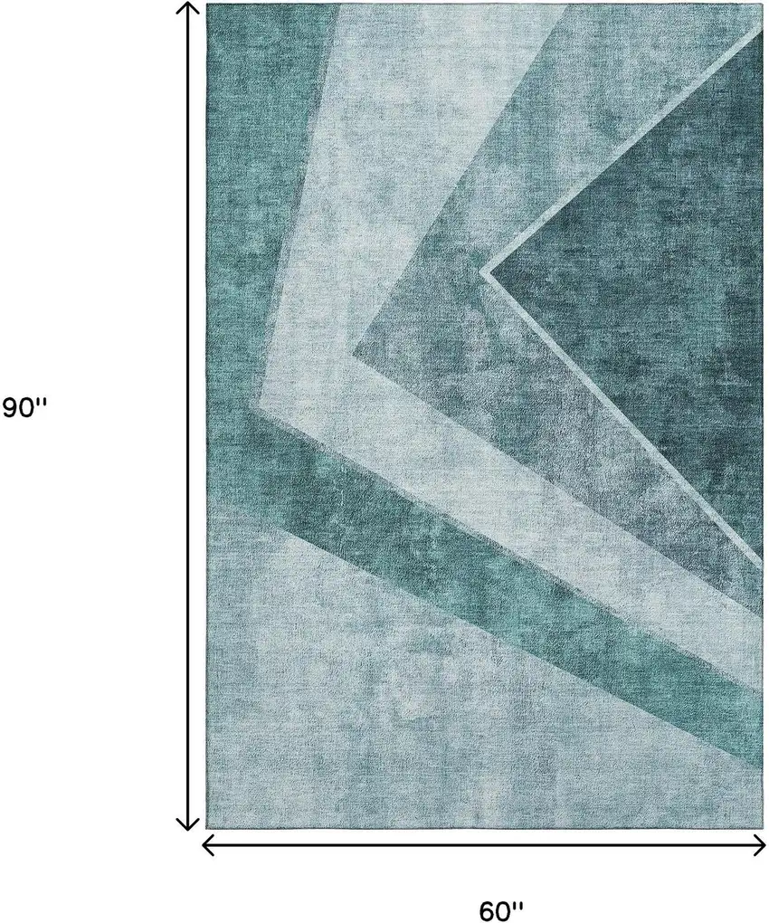 Teal And Ivory Geometric Washable Area Rug With UV Protection Photo 3