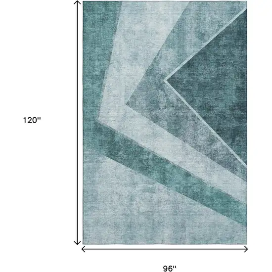 Teal And Ivory Geometric Washable Area Rug With UV Protection Photo 3