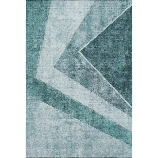 Teal And Ivory Geometric Washable Area Rug With UV Protection Photo 2
