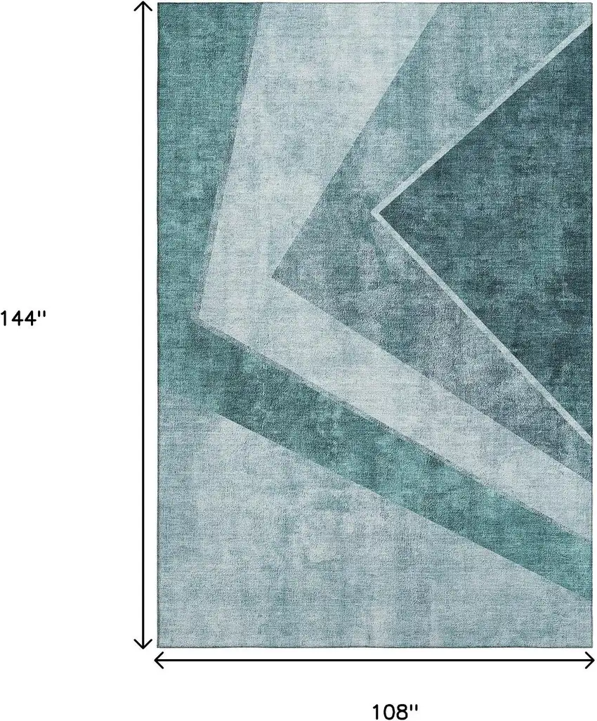 Teal And Ivory Geometric Washable Area Rug With UV Protection Photo 3