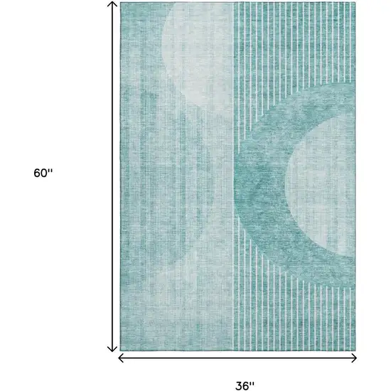 Teal And Ivory Geometric Washable Area Rug With UV Protection Photo 3