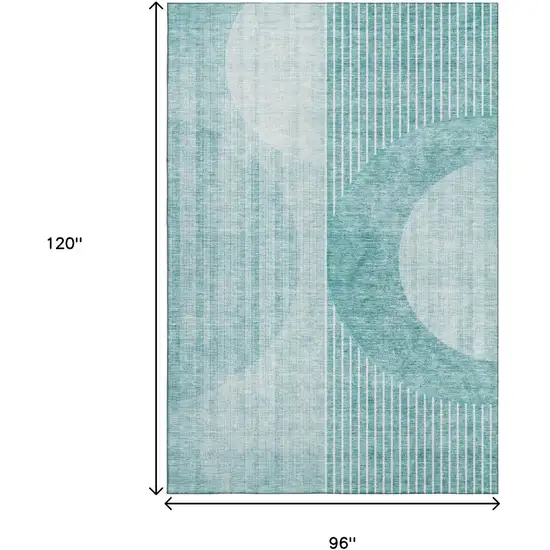 Teal And Ivory Geometric Washable Area Rug With UV Protection Photo 3