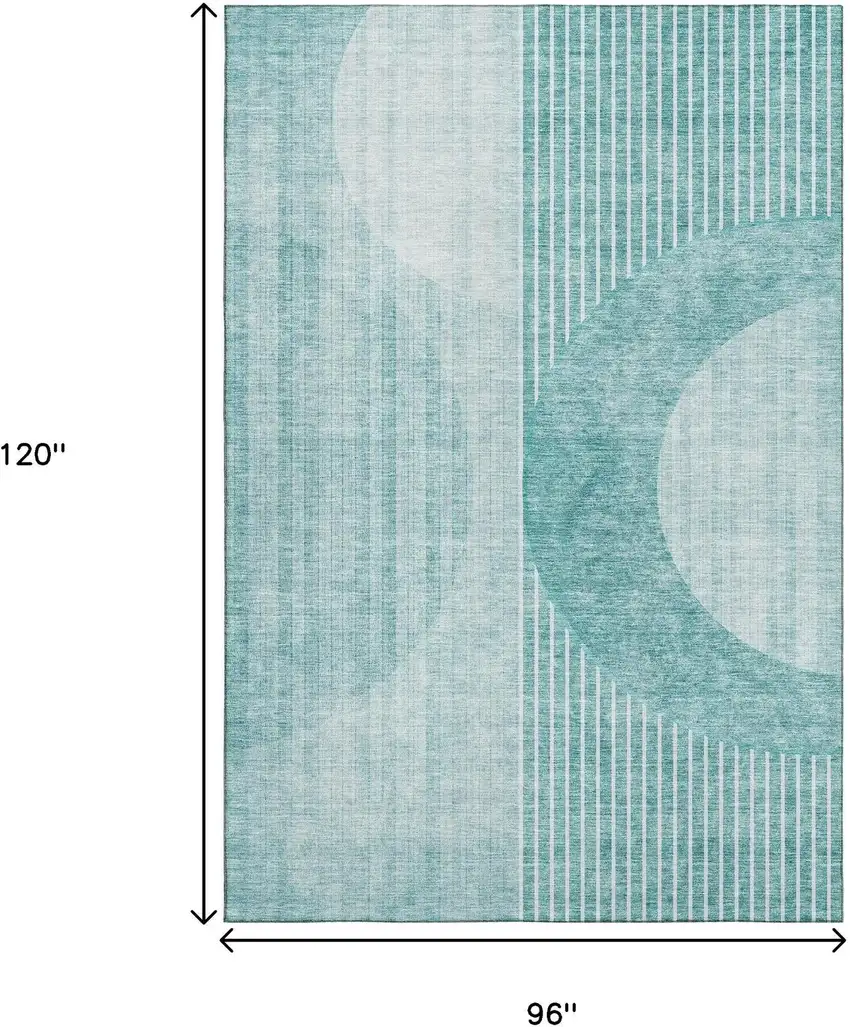 Teal And Ivory Geometric Washable Area Rug With UV Protection Photo 3