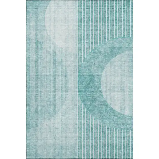 Teal And Ivory Geometric Washable Area Rug With UV Protection Photo 2