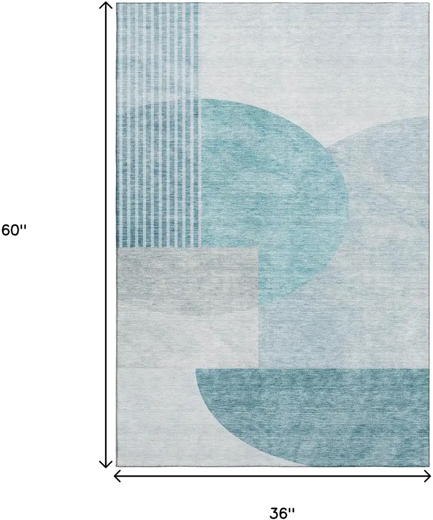 Teal And Ivory Geometric Washable Area Rug With UV Protection Photo 5