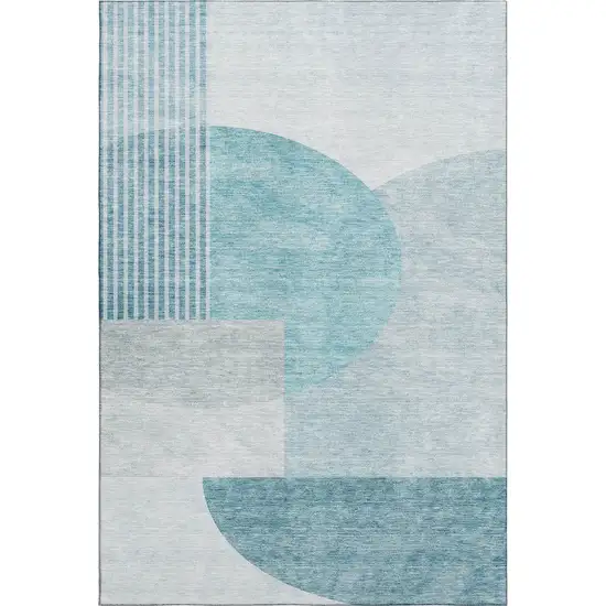 Teal And Ivory Geometric Washable Area Rug With UV Protection Photo 2