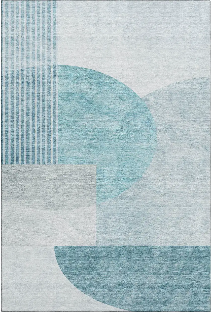 Teal And Ivory Geometric Washable Area Rug With UV Protection Photo 2