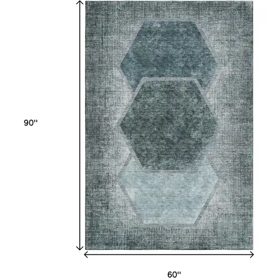 Teal And Ivory Geometric Washable Area Rug With UV Protection Photo 3