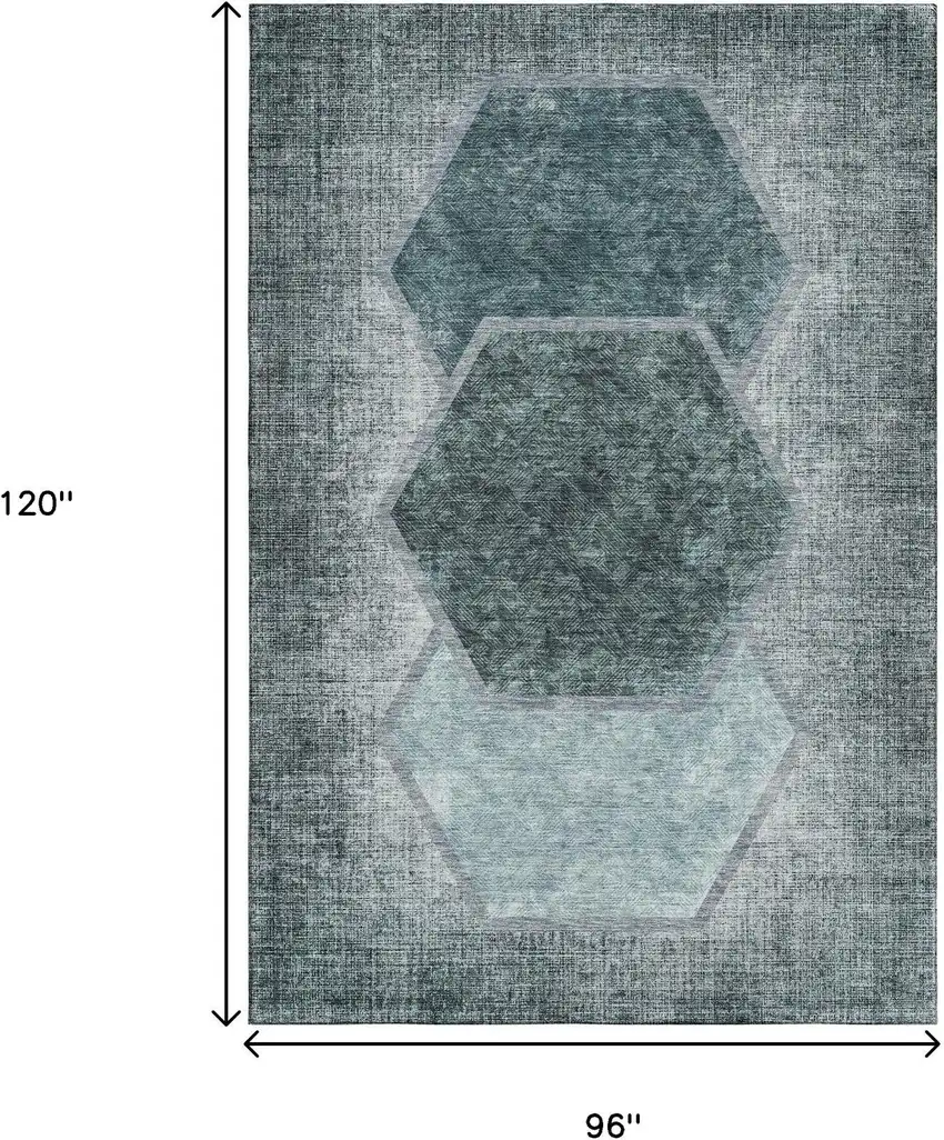 Teal And Ivory Geometric Washable Area Rug With UV Protection Photo 3
