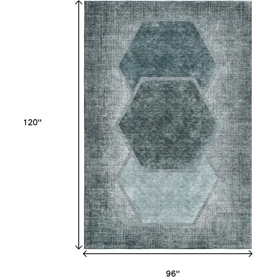 Teal And Ivory Geometric Washable Area Rug With UV Protection Photo 3
