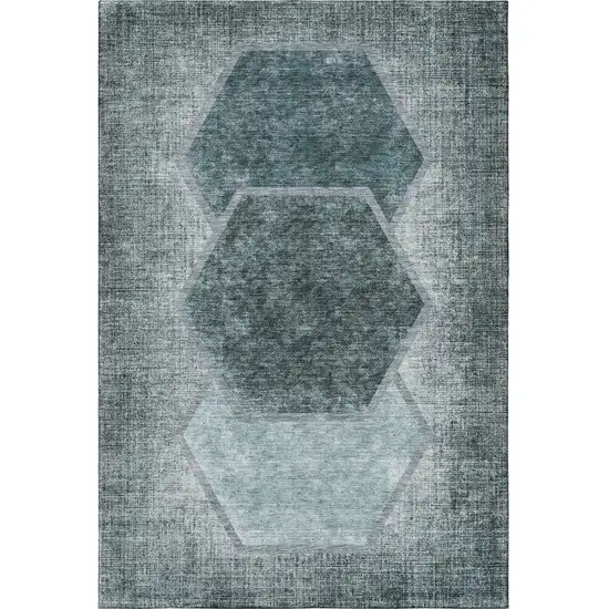 Teal And Ivory Geometric Washable Area Rug With UV Protection Photo 3