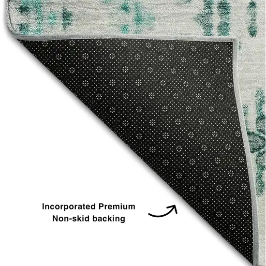 Teal And Ivory Geometric Washable Area Rug With UV Protection Photo 8