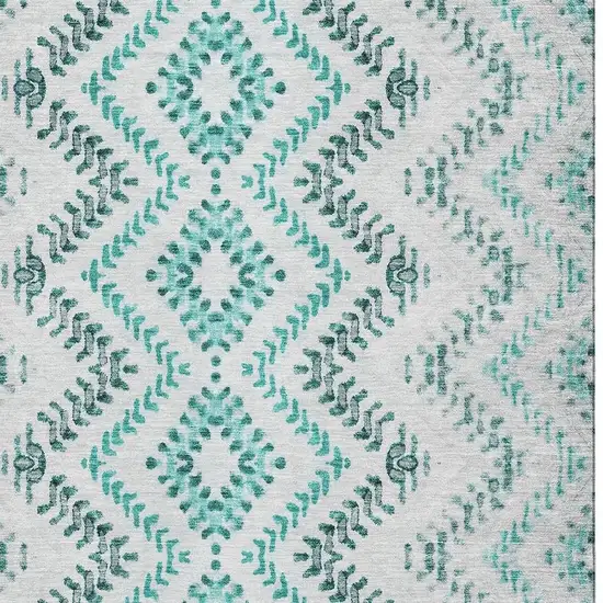 Teal And Ivory Geometric Washable Area Rug With UV Protection Photo 3
