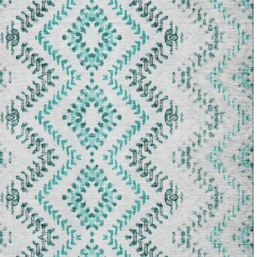 Teal And Ivory Geometric Washable Area Rug With UV Protection Photo 3