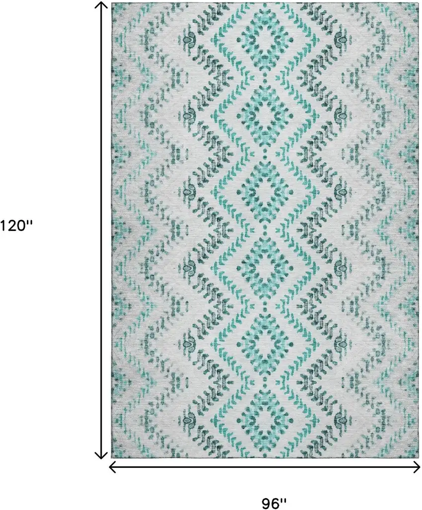 Teal And Ivory Geometric Washable Area Rug With UV Protection Photo 3