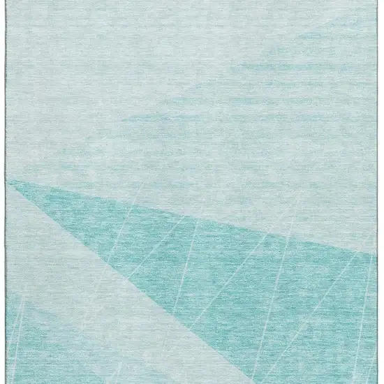 Teal And Ivory Geometric Washable Area Rug With UV Protection Photo 3