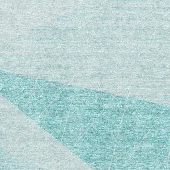 Teal And Ivory Geometric Washable Area Rug With UV Protection Photo 2