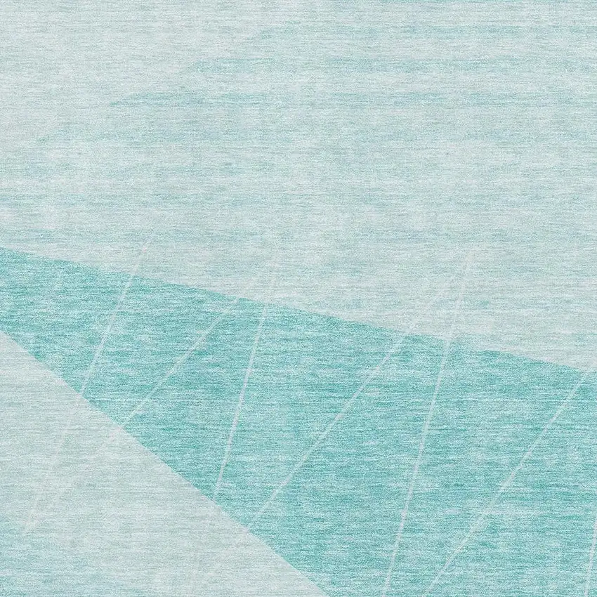 Teal And Ivory Geometric Washable Area Rug With UV Protection Photo 2