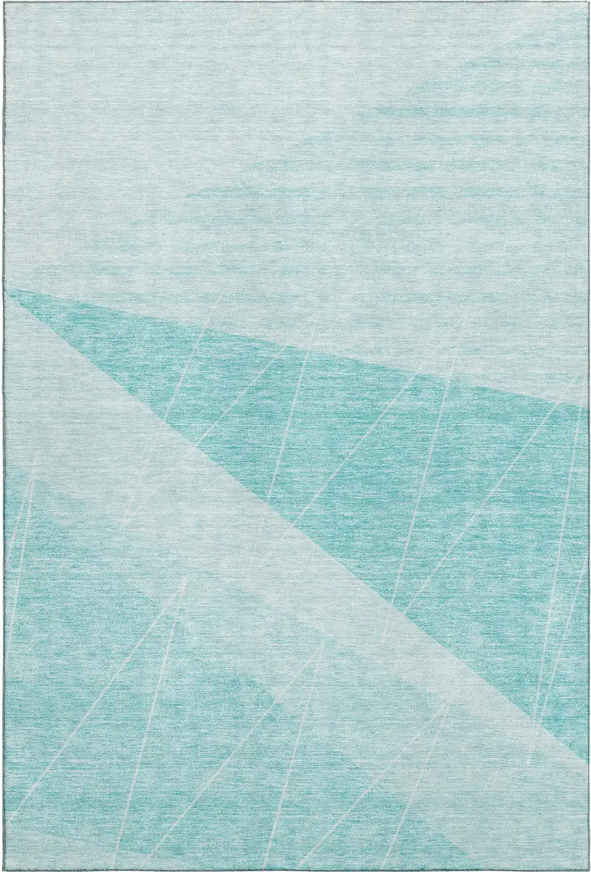 Teal And Ivory Geometric Washable Area Rug With UV Protection Photo 1