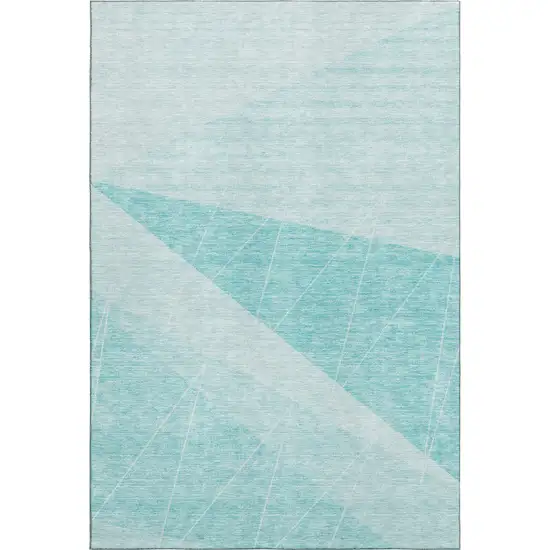 Teal And Ivory Geometric Washable Area Rug With UV Protection Photo 1