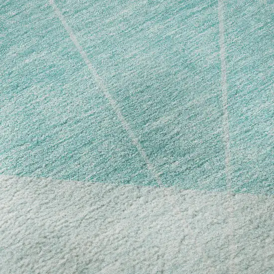 Teal And Ivory Geometric Washable Area Rug With UV Protection Photo 9