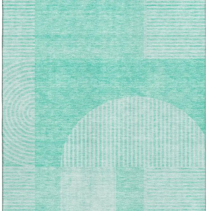 Teal And Ivory Geometric Washable Area Rug With UV Protection Photo 3