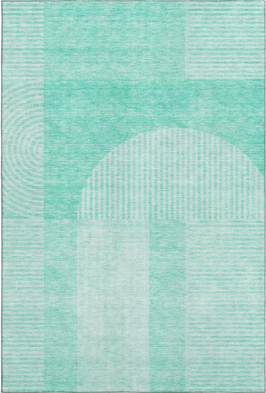 Teal And Ivory Geometric Washable Area Rug With UV Protection Photo 1
