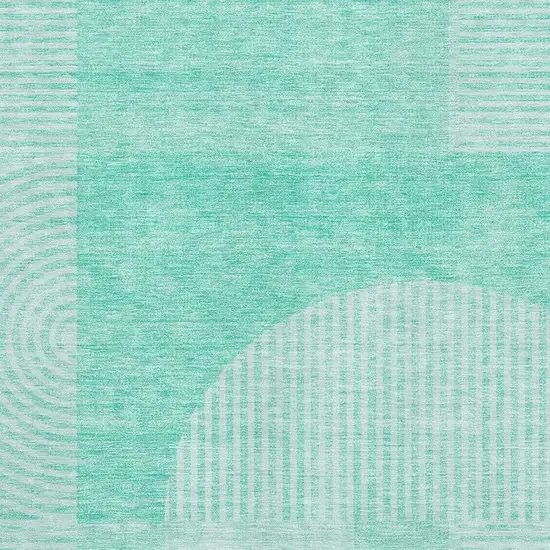 Teal And Ivory Geometric Washable Area Rug With UV Protection Photo 2