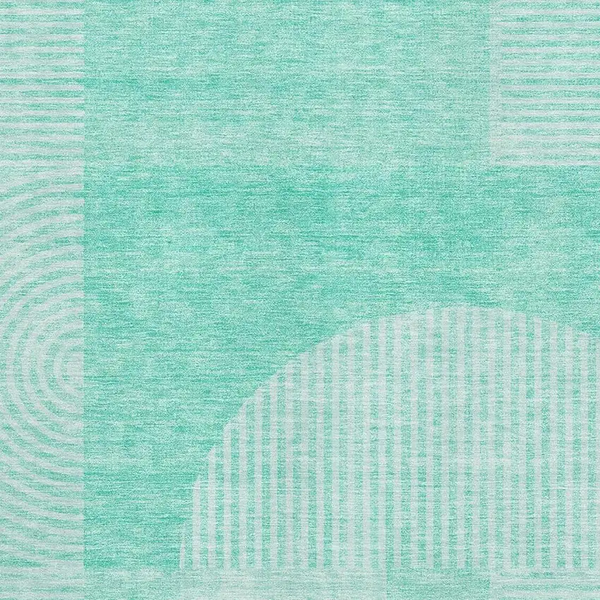 Teal And Ivory Geometric Washable Area Rug With UV Protection Photo 2