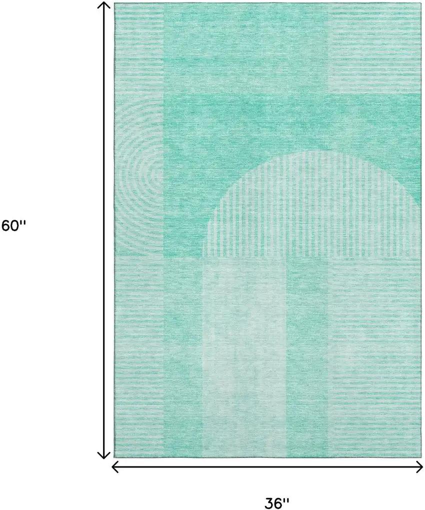Teal And Ivory Geometric Washable Area Rug With UV Protection Photo 3