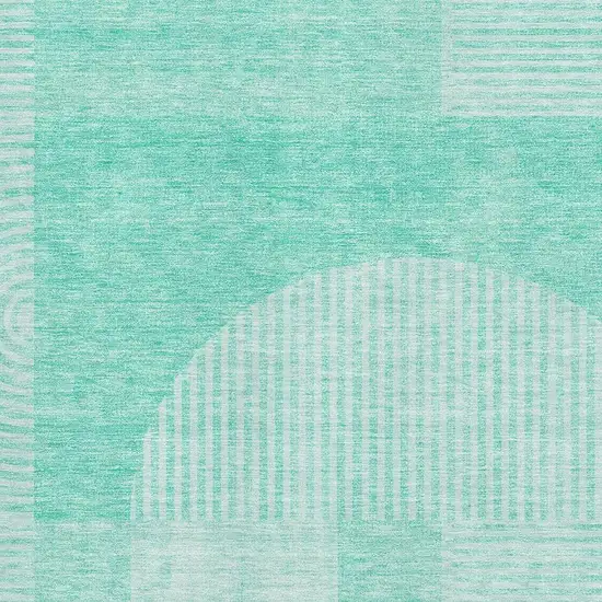 Teal And Ivory Geometric Washable Area Rug With UV Protection Photo 2
